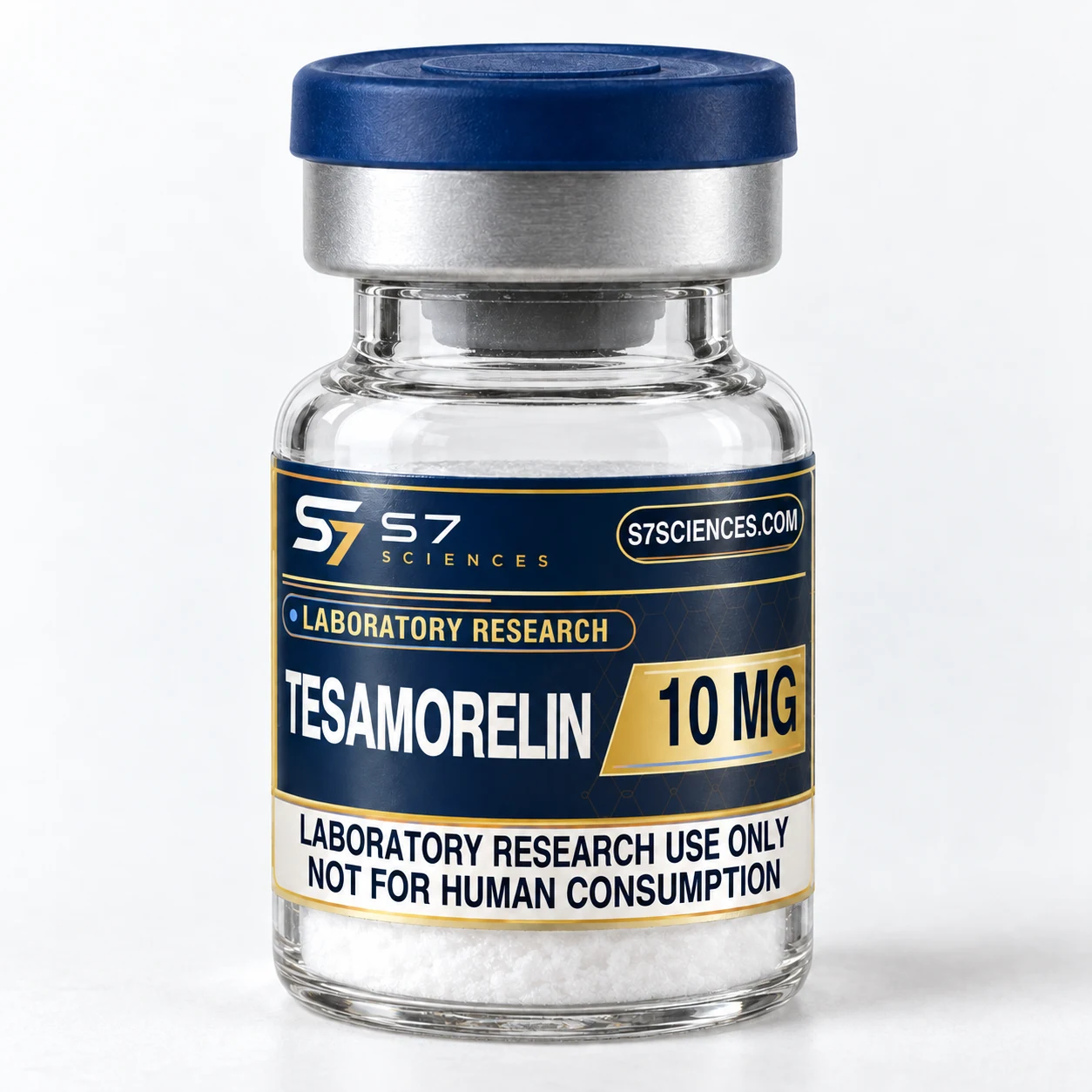Illustrative S7 Sciences vial with the Tesamorelin 10 mg label