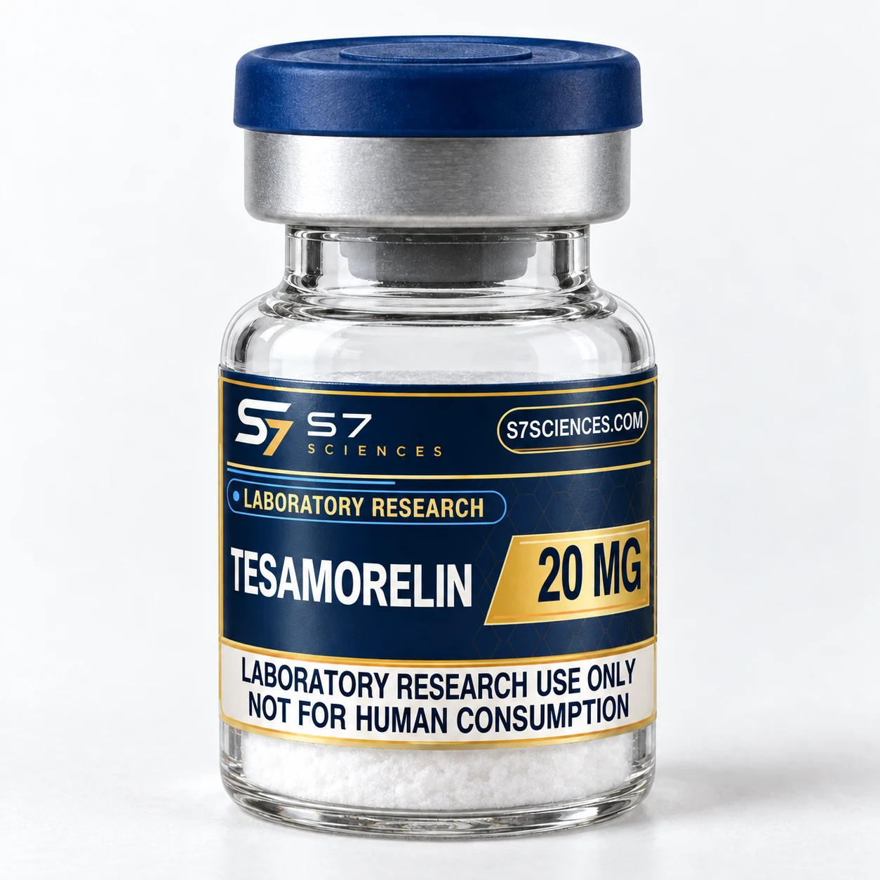 Illustrative S7 Sciences vial with the Tesamorelin 20 mg label